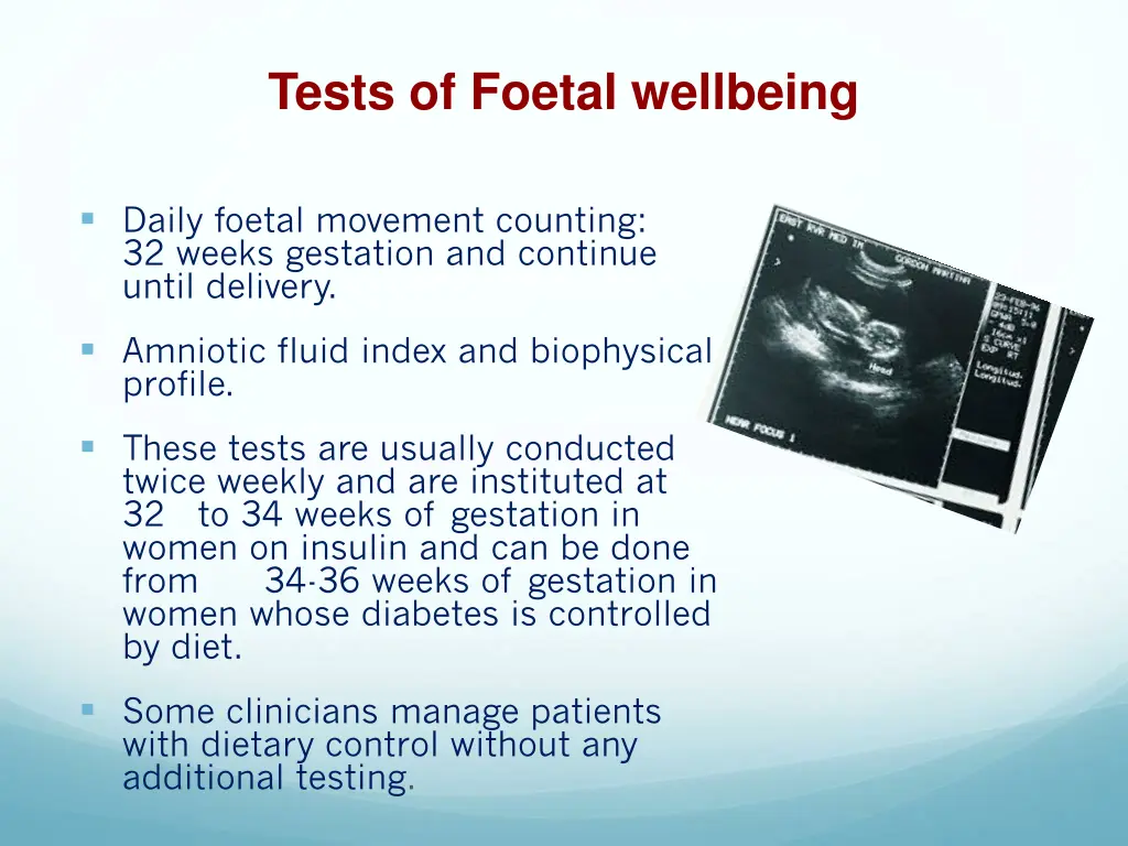 tests of foetal wellbeing