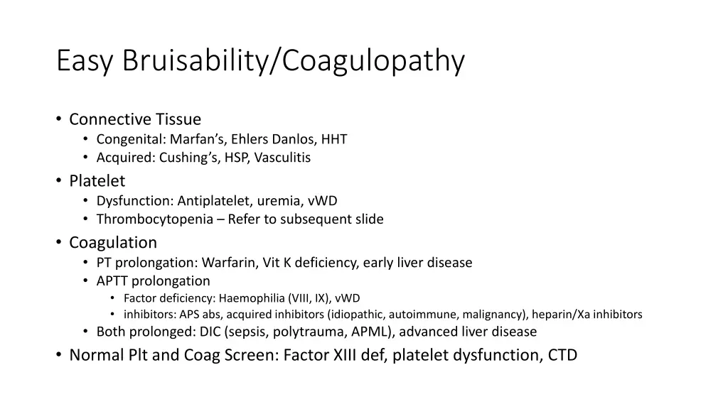 easy bruisability coagulopathy