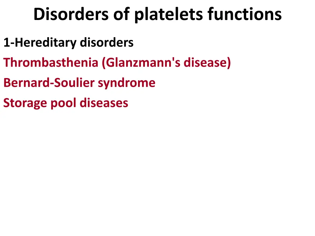 disorders of platelets functions