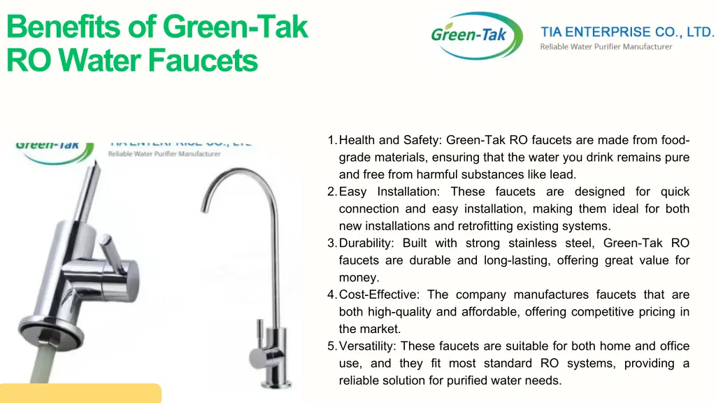 benefits of green tak ro water faucets