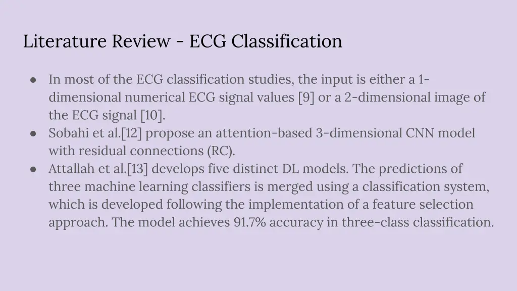 literature review ecg classification
