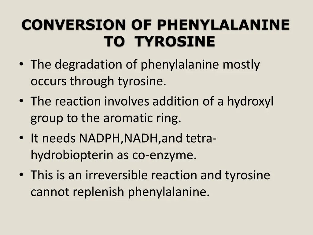 conversion of phenylalanine to tyrosine