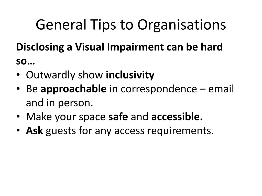 general tips to organisations