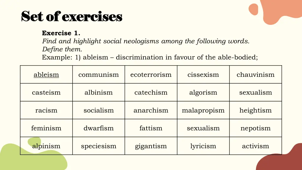 set of exercises set of exercises