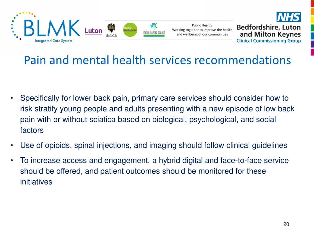 pain and mental health services recommendations