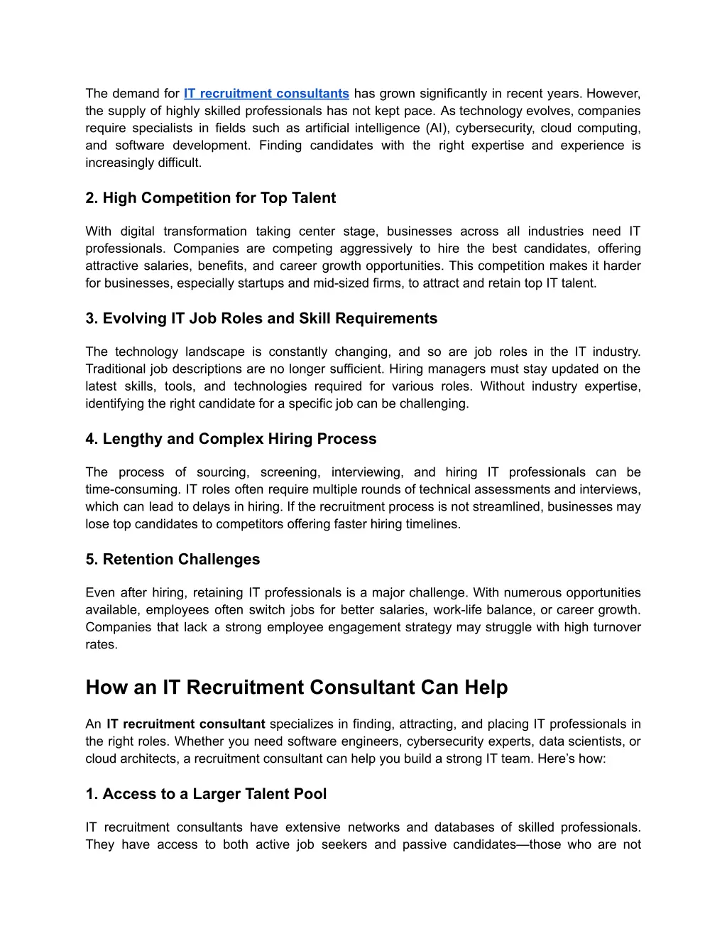 the demand for it recruitment consultants