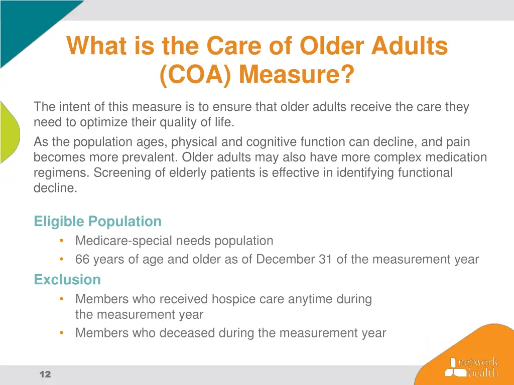 what is the care of older adults coa measure