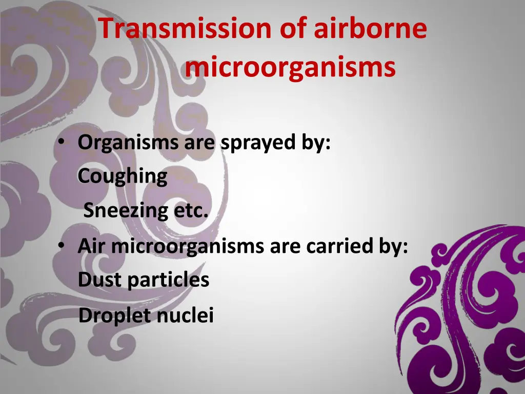 transmission of airborne microorganisms