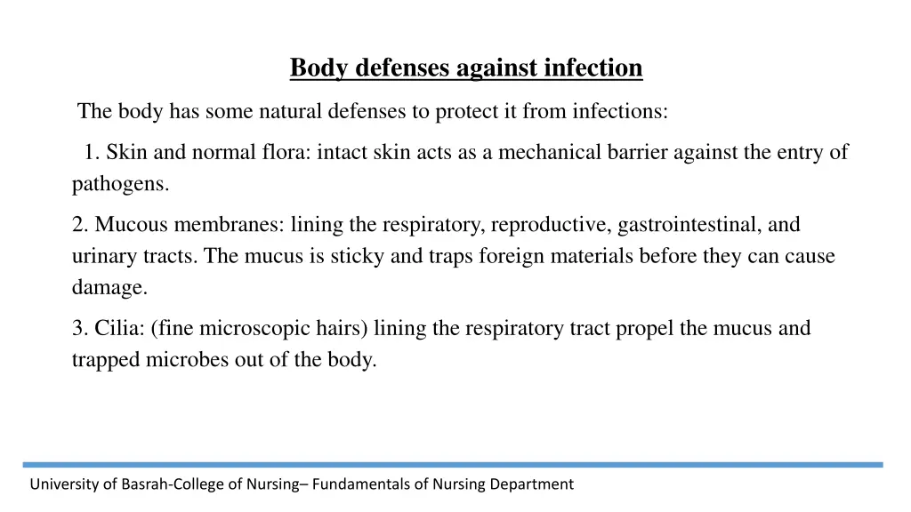 body defenses against infection