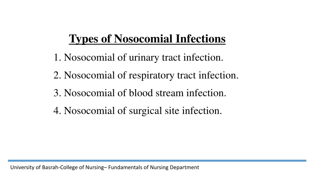 types of nosocomial infections
