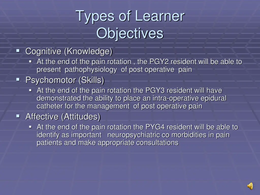 types of learner objectives cognitive knowledge