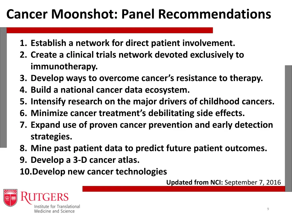cancer moonshot panel recommendations