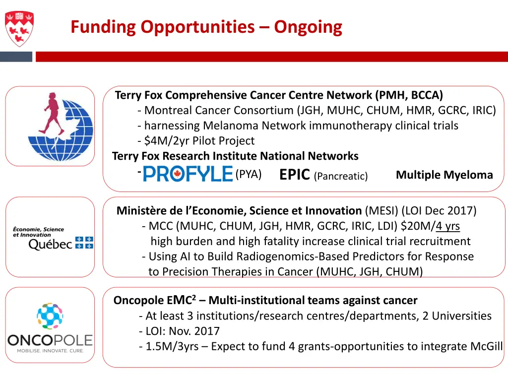 funding opportunities ongoing