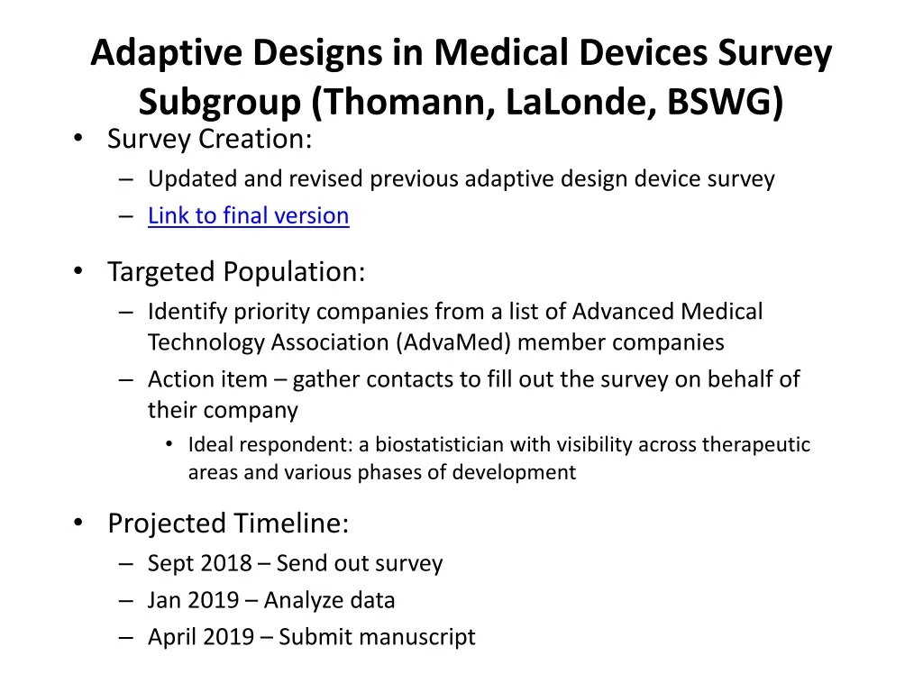 adaptive designs in medical devices survey