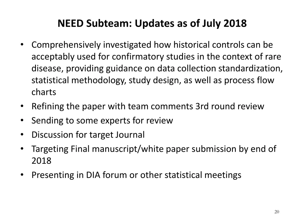 need subteam updates as of july 2018