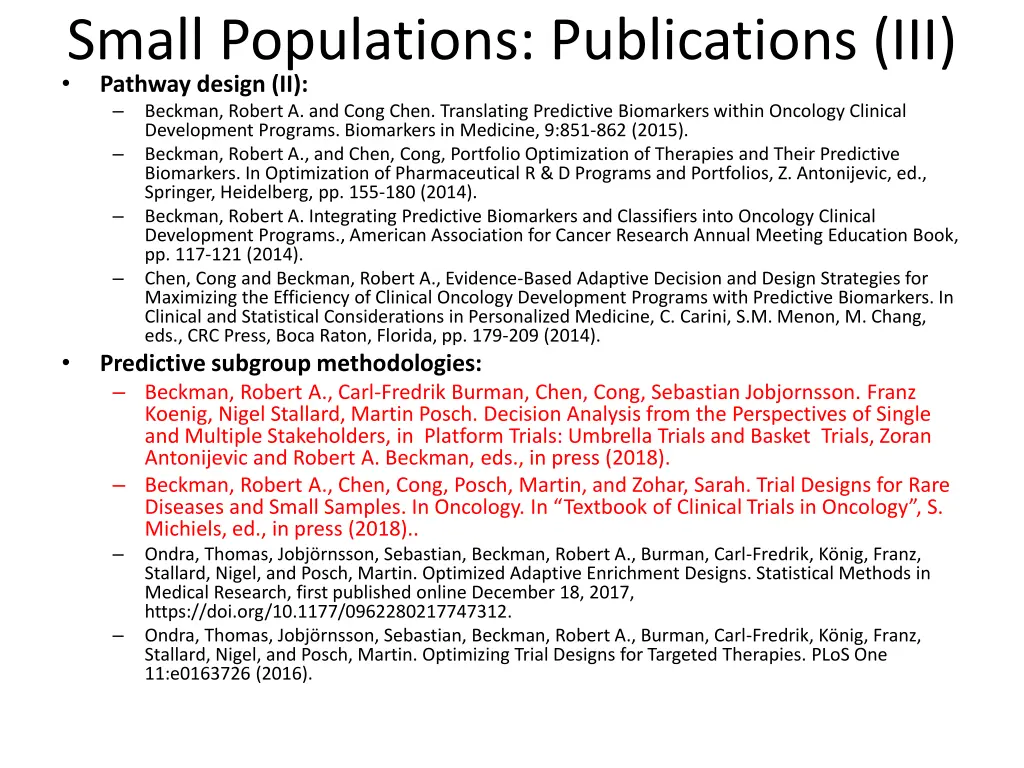 small populations publications iii pathway design