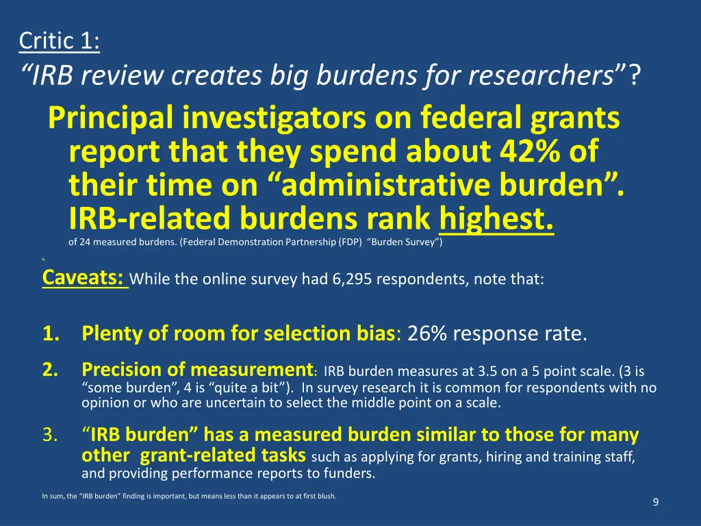 critic 1 irb review creates big burdens