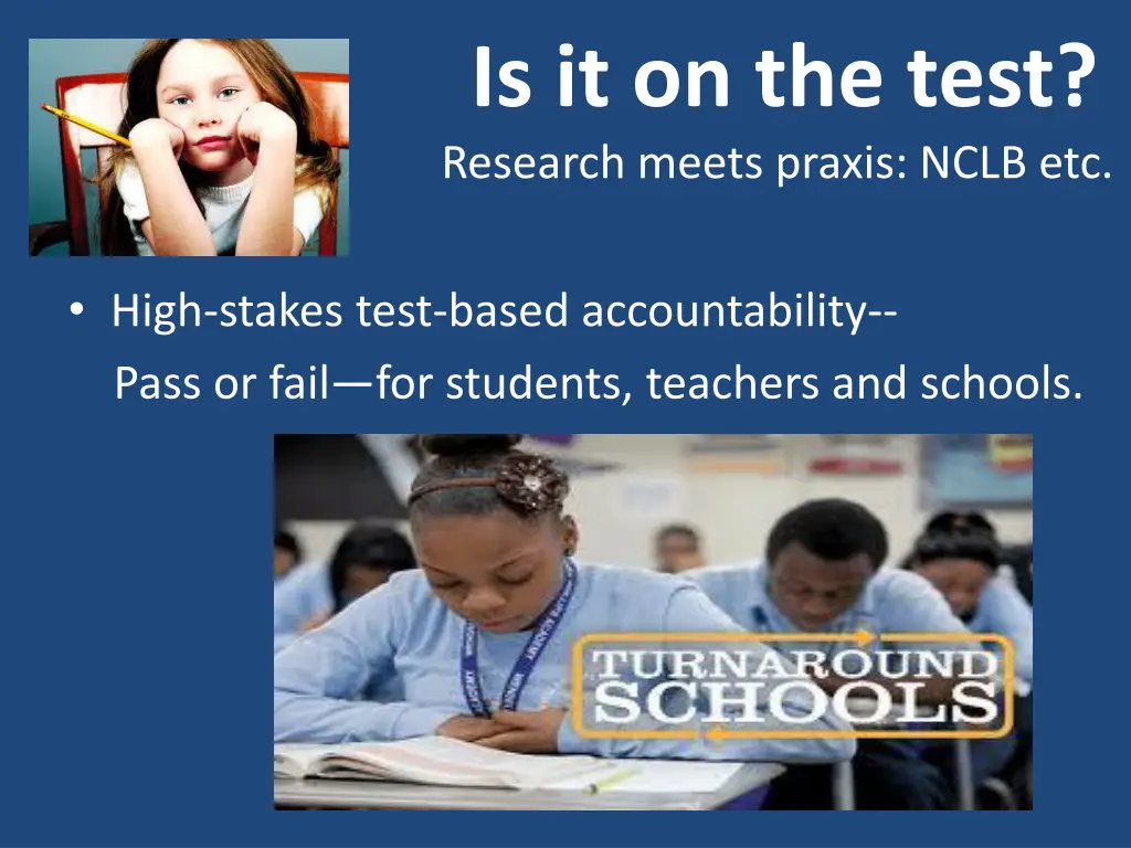 is it on the test research meets praxis nclb etc
