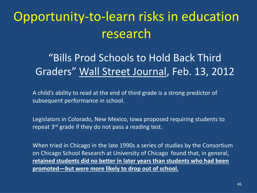 opportunity to learn risks in education research