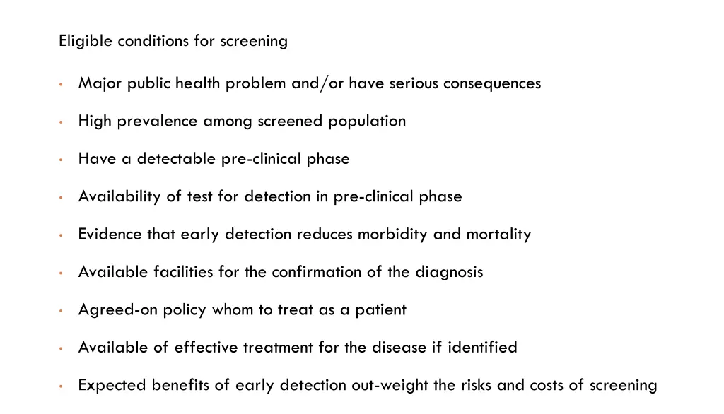 eligible conditions for screening