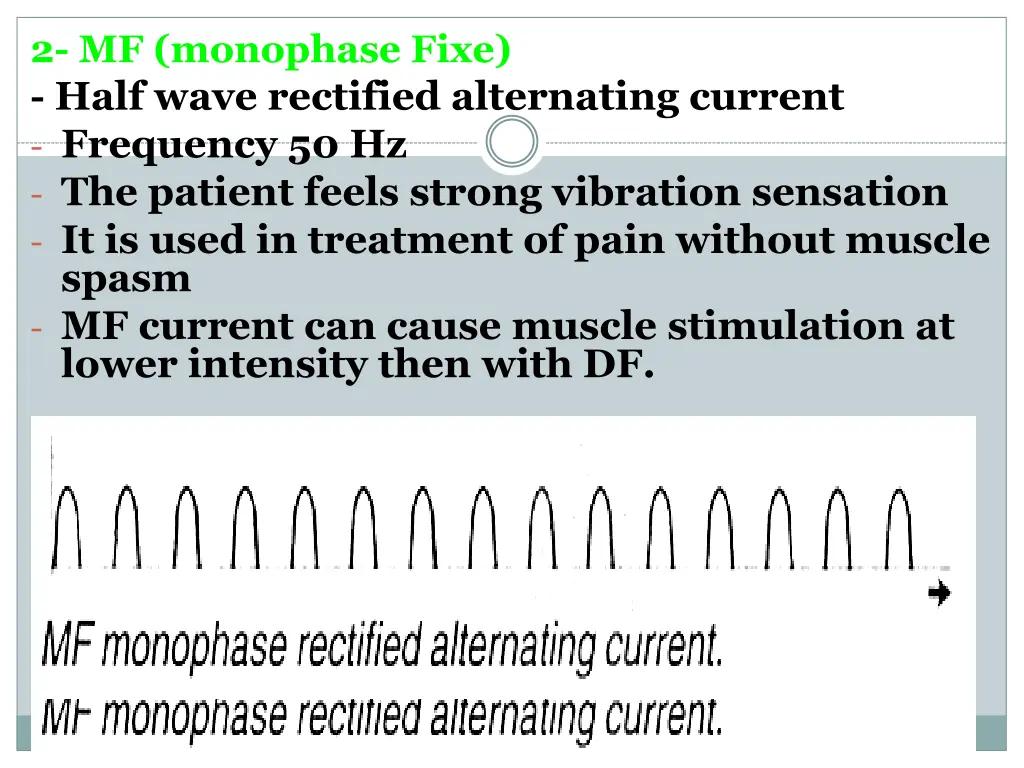 2 mf monophase fixe half wave rectified