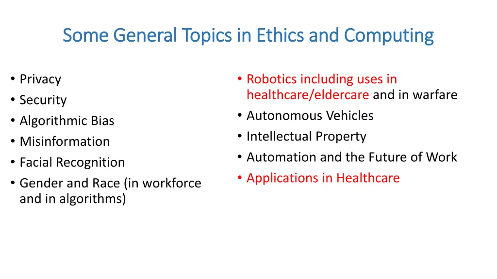 some general topics in ethics and computing some