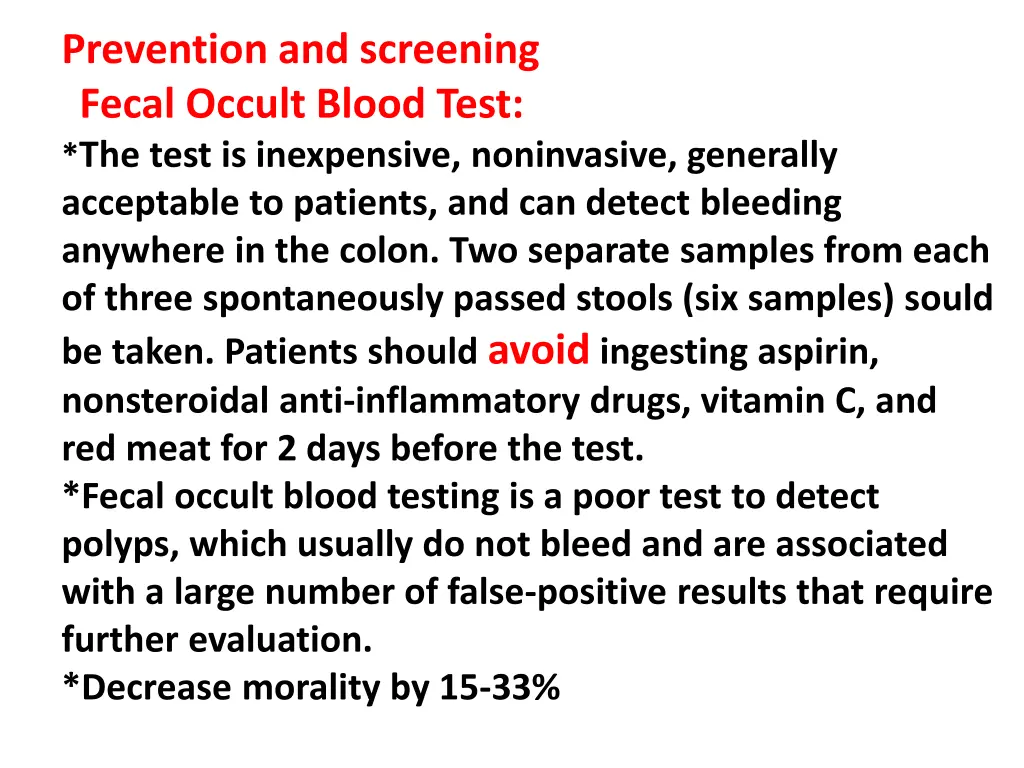 prevention and screening fecal occult blood test