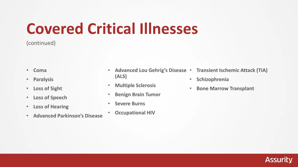 covered critical illnesses continued