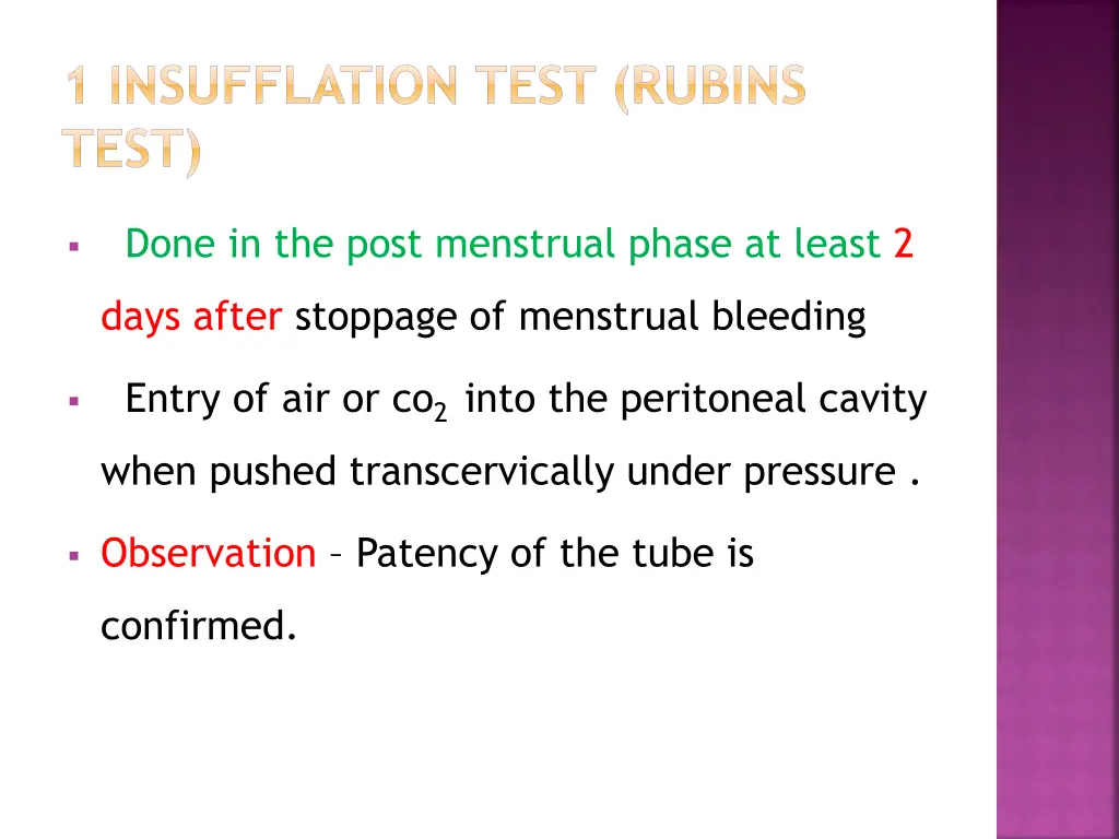 1 insufflation test rubins test
