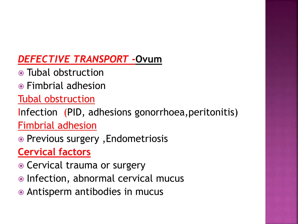 defective transport ovum tubal obstruction