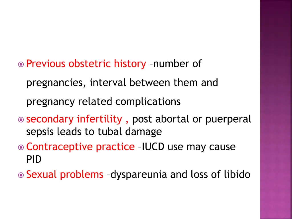 previous obstetric history number of
