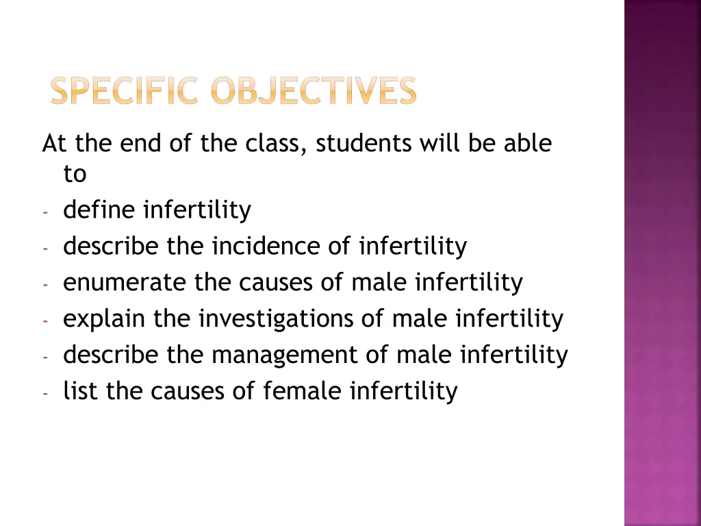 specific objectives