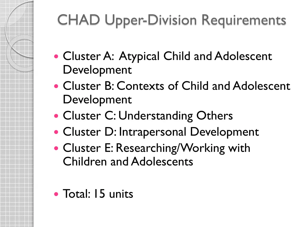 chad upper division requirements