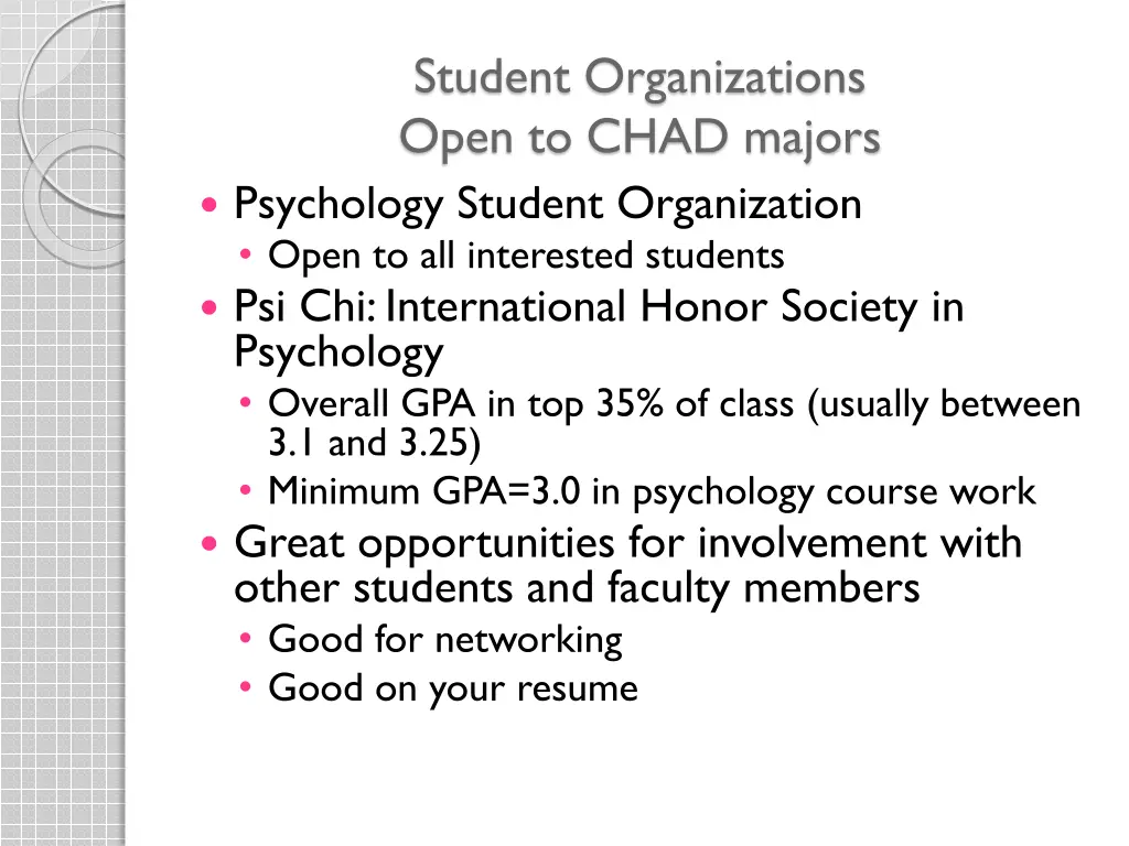 student organizations open to chad majors