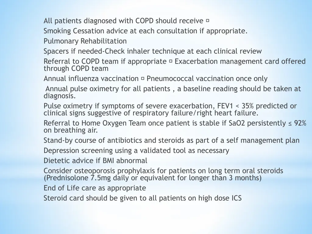 all patients diagnosed with copd should receive