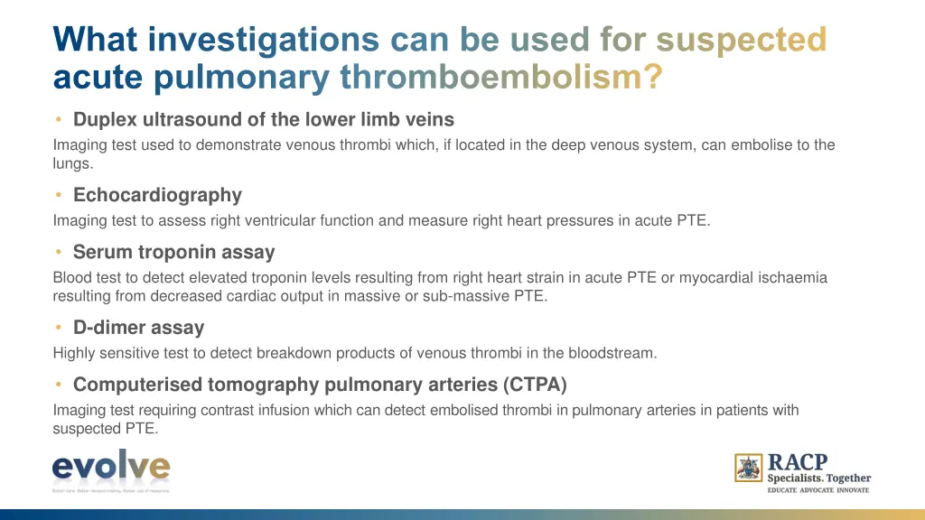 what investigations can be used for suspected