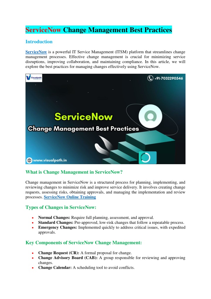 servicenow change management best practices