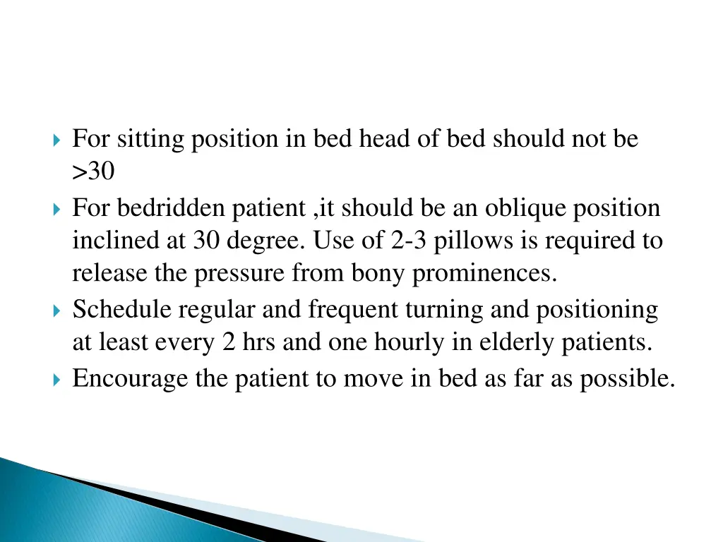 for sitting position in bed head of bed should