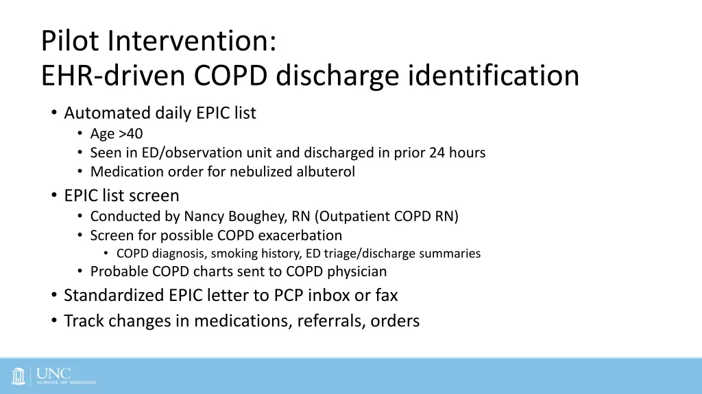 pilot intervention ehr driven copd discharge