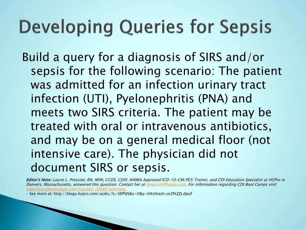 build a query for a diagnosis of sirs