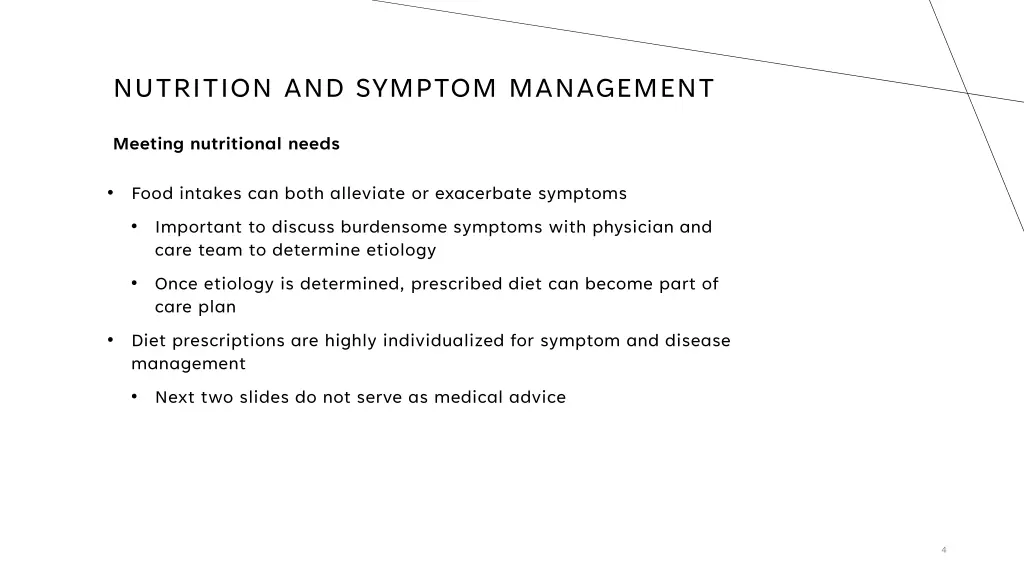 nutrition and symptom management