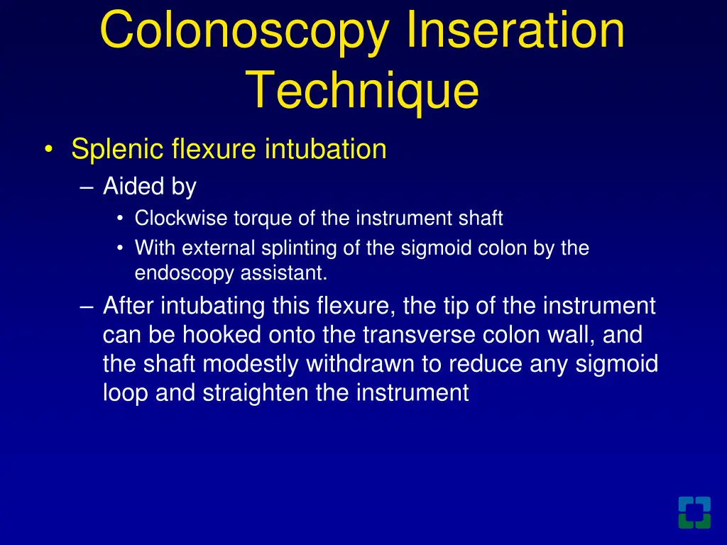 colonoscopy inseration technique splenic flexure