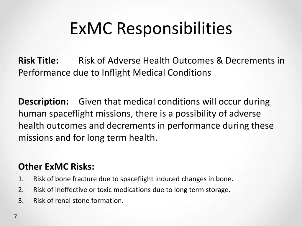 exmc responsibilities