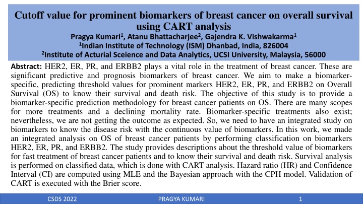 cutoff value for prominent biomarkers of breast