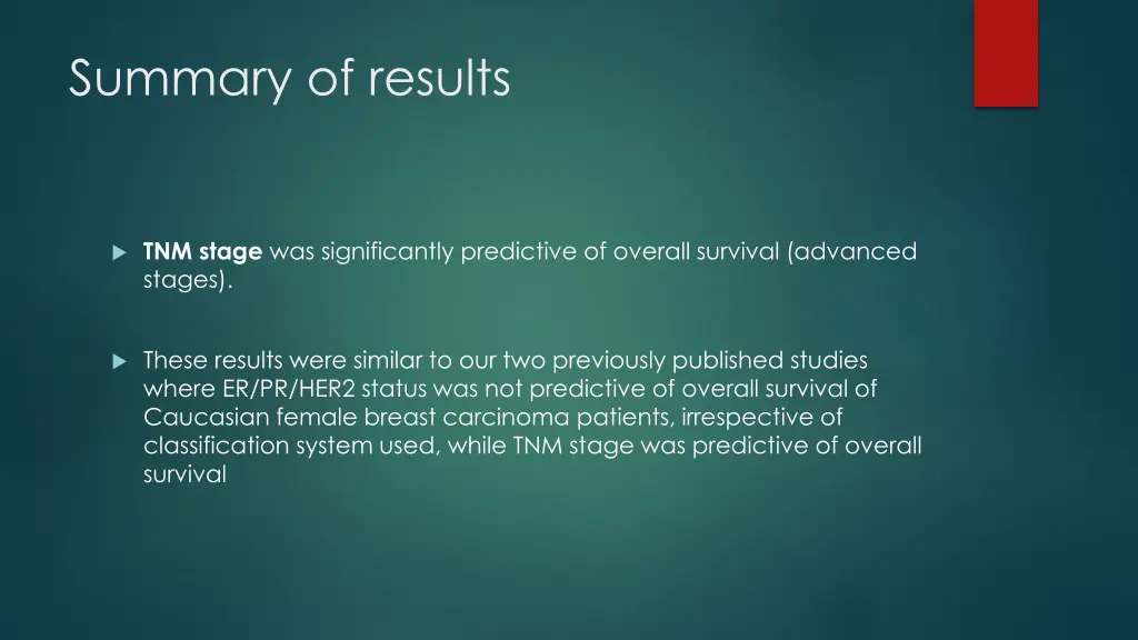 summary of results 1