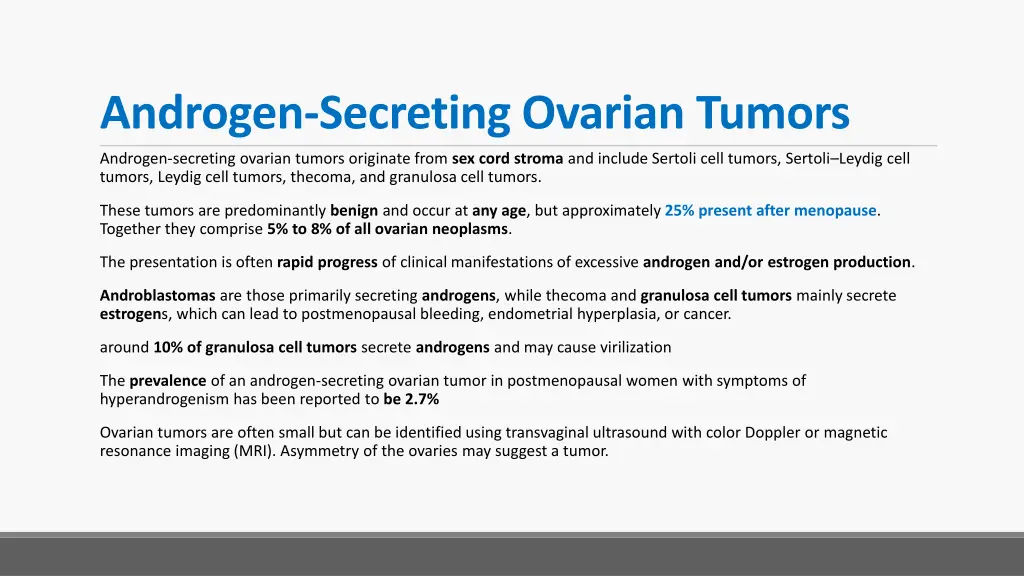 androgen secreting ovarian tumors