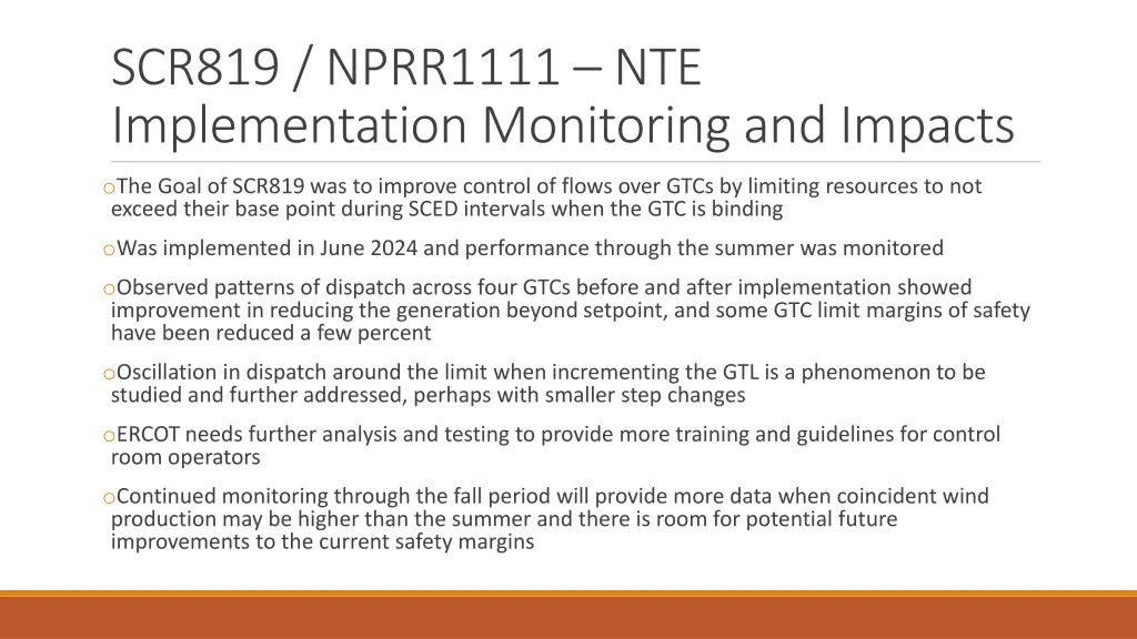 scr819 nprr1111 nte implementation monitoring