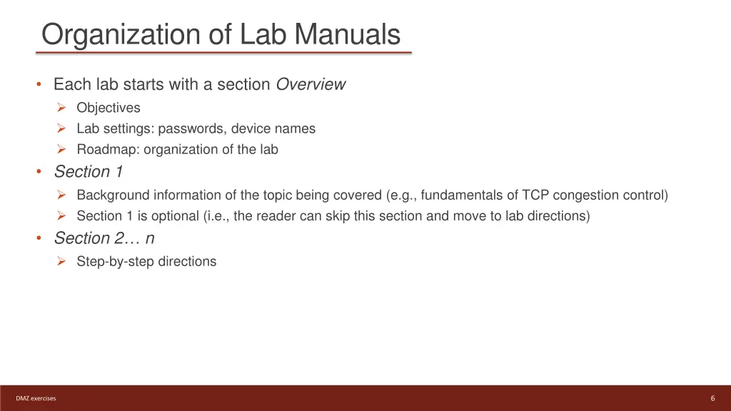 organization of lab manuals
