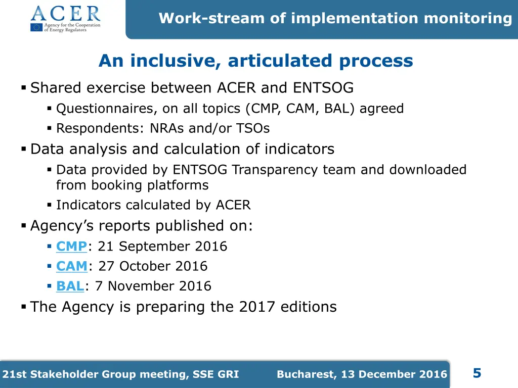 work stream of implementation monitoring