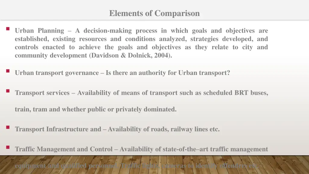 elements of comparison